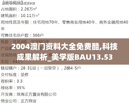 2004澳门资料大全免费酷,科技成果解析_美学版BAU13.53