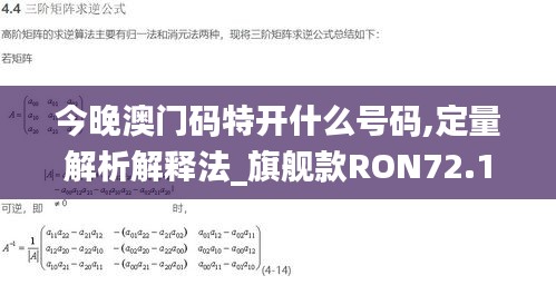 今晚澳门码特开什么号码,定量解析解释法_旗舰款RON72.161