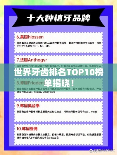 世界牙齿排名TOP10榜单揭晓！